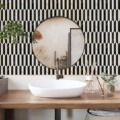 Vamos Tile Peel and Stick Backsplash Seamless Tile,Stick on Backsplash for Kitchen and Bathroom,Marble Look PVC Mixed Metal Gold Self Adhesive Metal Mosaic Tiles (10 Sheets)