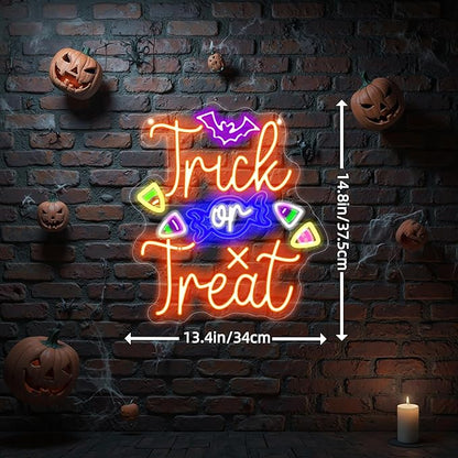 Trick or Treat Neon Sign, Halloween Decorations, Night Light for Yard Garden Party Event Decor, Halloween Hanging Neon Sign for Home Bar Salon Coffee Stores Window Porch Front Door Halloween Decoration