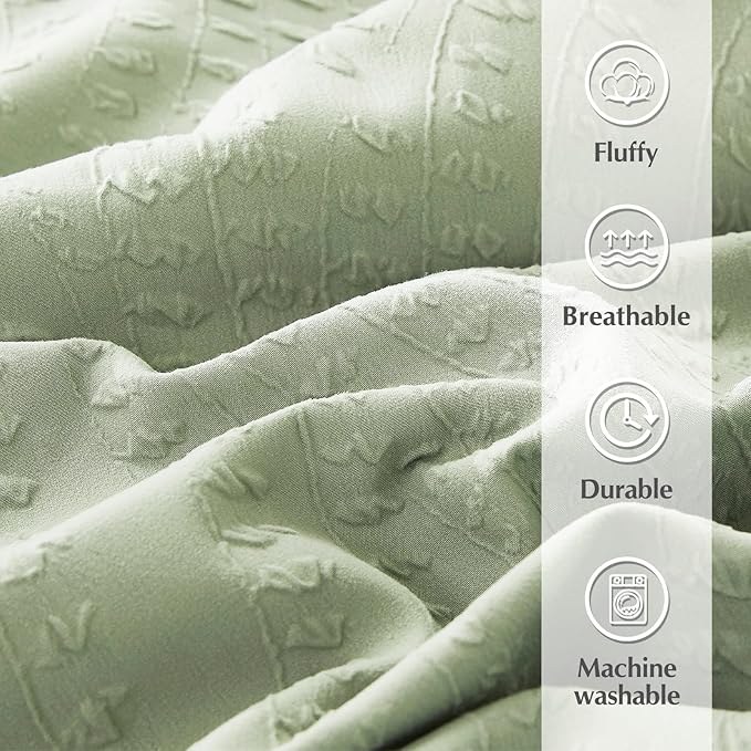 Geniospin King Comforter Set - 7 Pieces Textured Sage Green Bedding Sets, Boho Shabby Chic Comforter Set, All Season Comfortable Bed in a Bag with Comforter, Sheets, Pillowcases & Shams