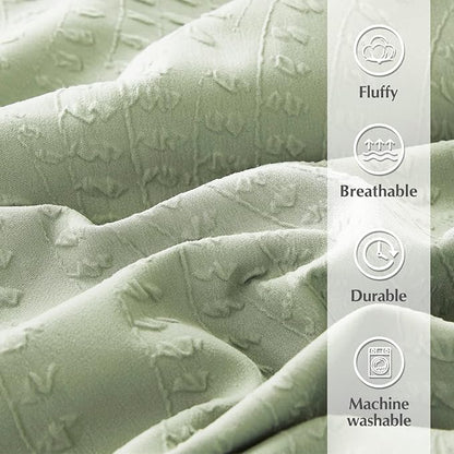 Geniospin King Comforter Set - 7 Pieces Textured Sage Green Bedding Sets, Boho Shabby Chic Comforter Set, All Season Comfortable Bed in a Bag with Comforter, Sheets, Pillowcases & Shams
