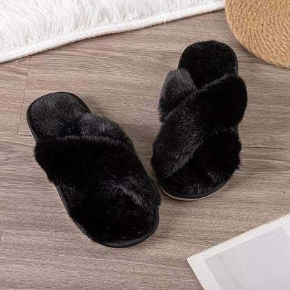 Women's Slipper Memory Foam Cross Band Fuzzy Slippers Open Toe Cozy House Slippers Cozy Plush Bedroom Indoor Outdoor