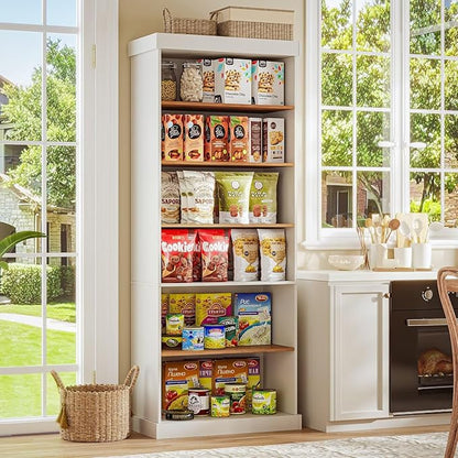 Vyre 70.8" Tall White Bookshelf, Farmhouse Modular Bookcase with 6-Tier Adjustable Shelves, Large Storage Cabinet for Home Office, Living Room, Set of 3