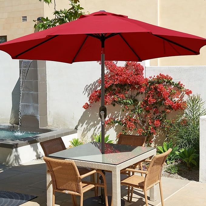 Blissun 9' Outdoor Patio Umbrella, Outdoor Table Umbrella, Yard Umbrella, Market Umbrella with 8 Sturdy Ribs, Push Button Tilt and Crank