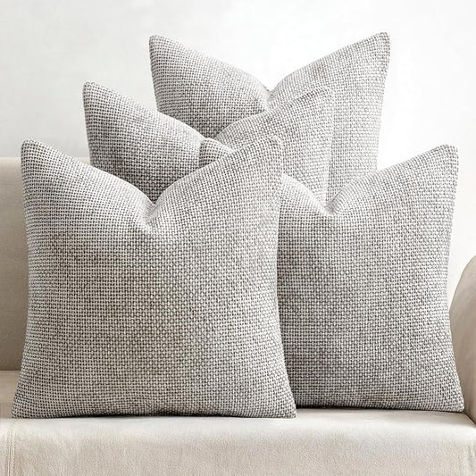 MIULEE Pack of 4 Throw Pillow Covers 18x18 Inch Light Gray Soft Decorative Chenille Pillow Covers Farmhouse Accent Cushion Covers for Boho Home Decor Bedroom Living Room