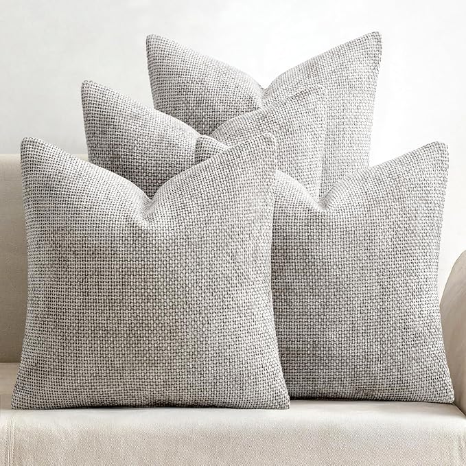 MIULEE Pack of 4 Throw Pillow Covers 20x20 Inch Light Gray Soft Decorative Chenille Pillow Covers Farmhouse Accent Cushion Covers for Boho Home Decor Bedroom Living Room