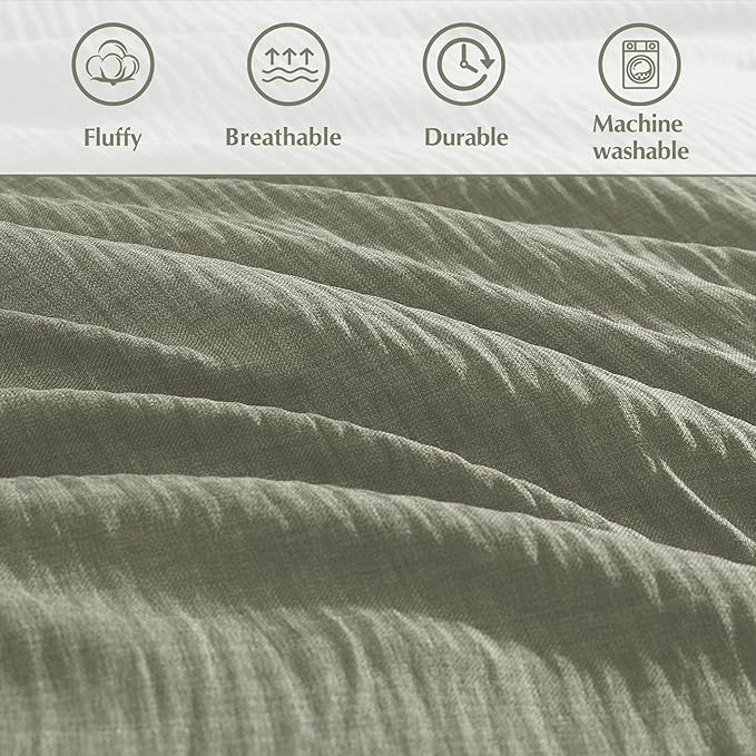 Geniospin King Size Comforter Set- 7 Piece Sage Green Textured King Bedding Set, Soft Solid Bed in a Bag for All Season, King Comforter Set with Sheets(Sage Green,102''x90'')