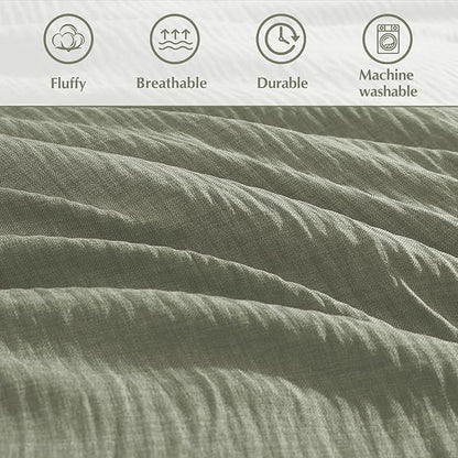 Geniospin Full Comforter Set - 7 Pieces Comforter Full Size, Solid Bedding Sets for All Season, Textured Bed in a Bag with Sheets, Pillowcases and Shams (Sage Green, 80''x90'')