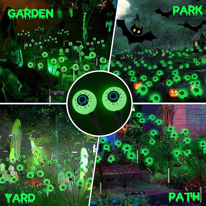 4 Pack Solar Halloween Lights Outdoor, Solar Eyeball Lights, 24 LED Green Eyeball Swaying Light with 2 Lighting Modes, Waterproof Outdoor Halloween Decorations for Walkway Yard Lawn Horror Party