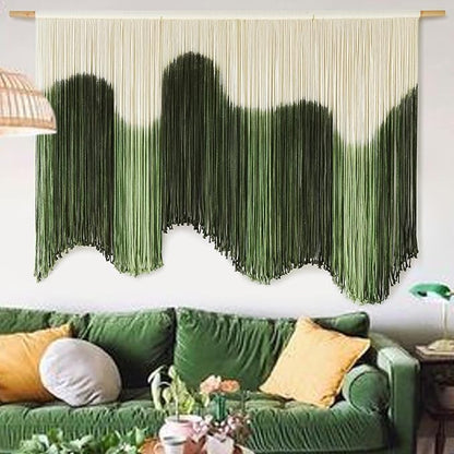 IOWER Large Macrame Wall Hanging Boho Wall Art Green Fiber Dip-Dyed Handmade Macrame Cord for Headboard Bedroom Living Room Fireplace 57" W x 39" L