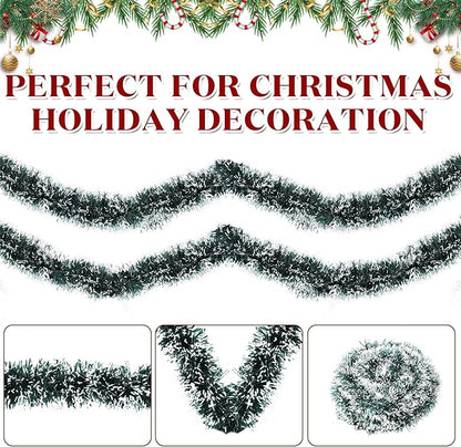 50Ft Christmas Tinsel Garland - Green White Shiny Metallic Twist Decor for Christmas Tree Home Stairs Railing Front Door Mantle Fireplace Indoor Outdoor Holiday Party