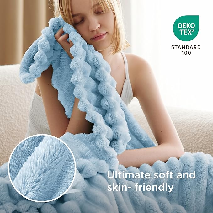 Bedsure GentleSoft Blue Fleece Blanket for - Cozy Soft Blankets for Women, Cute Small Throws for Girls, Spring Decorations for Home, Light Blue, 50x60 Inches