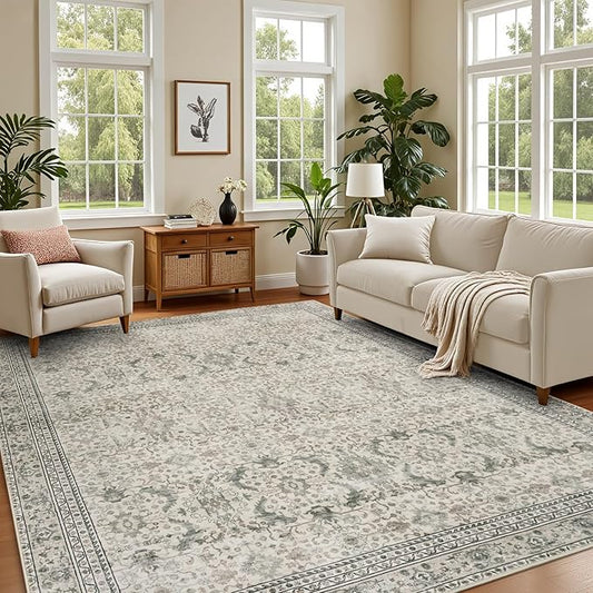 Lofus 6x9 Area Rug for Living Room, White Washable Area Rugs with Non-Slip Backing,Soft Boho Carpets for Bedroom Dining Room Home Office Indoor Nursery