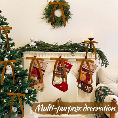 AYGXU 30pcs Velvet Bows for Christmas Tree Decorations,Twist tie Bows,Vintage Christmas Bow Decor,premade Bow for Gift Wrapping,Table,Garland,Fireplace Decor.Brown(5/8" W,5.1 * 7in)