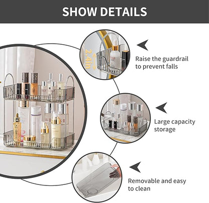 2 Tier Bathroom Organizer Countertop Makeup Perfume Skincare Organizer for Bathroom Dresser Vanity (Grey)