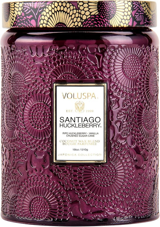 Voluspa Santiago Huckleberry, Large Candle Jar, 18 oz, 100 Hour Burn Time, Coconut Wax for Clean Burning, Handcrafted in the USA