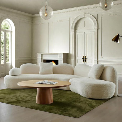 128" Luxury Curved Sectional Sofa with Ottoman, 6-Seater Boucle Couch Cloud Like Modular Sofa, Curved Sofas for Living Room, Luxury Couches with Butterfly Backrest Pillows (White)