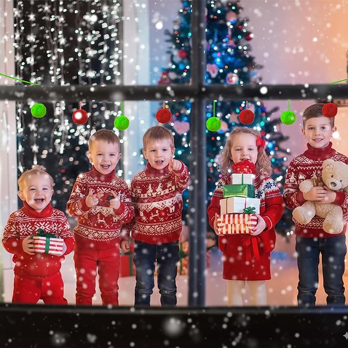 12Pcs Lime Green and Red 2.36 Inch Furry Christmas Ornaments, Soft Fluffy Fuzzy Pom Pom Balls, Christmas Decorations Hanging Ornaments for Christmas Tree, Holiday Party, DIY Craft, and Mantel Decor