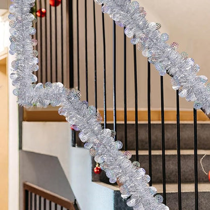 LOAVER 33 FT Christmas Silver Disco Ball Tinsel Garland,Metallic Tinsel Twist Garland Shiny Hanging Decoration for Christmas Tree Disco Party Home Supplies Staircase Railing Indoor Outdoor Decor