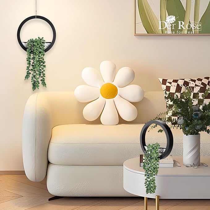 Der Rose 2 Pack Fake Plants Hanging Artificial Succulents Plants in Black Pots for Living Room Bathroom Accessories Boho Farmhouse Wall Decor