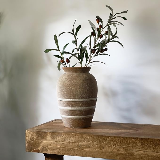 Mikasa Textured Stripe Ceramic Vase, 6.89x6.89x10.04