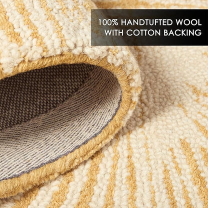 Nicole Miller New York Kendall Fluted Geo Handcrafted Area Rug, 100% Wool Rug, Gold, 6'x9'