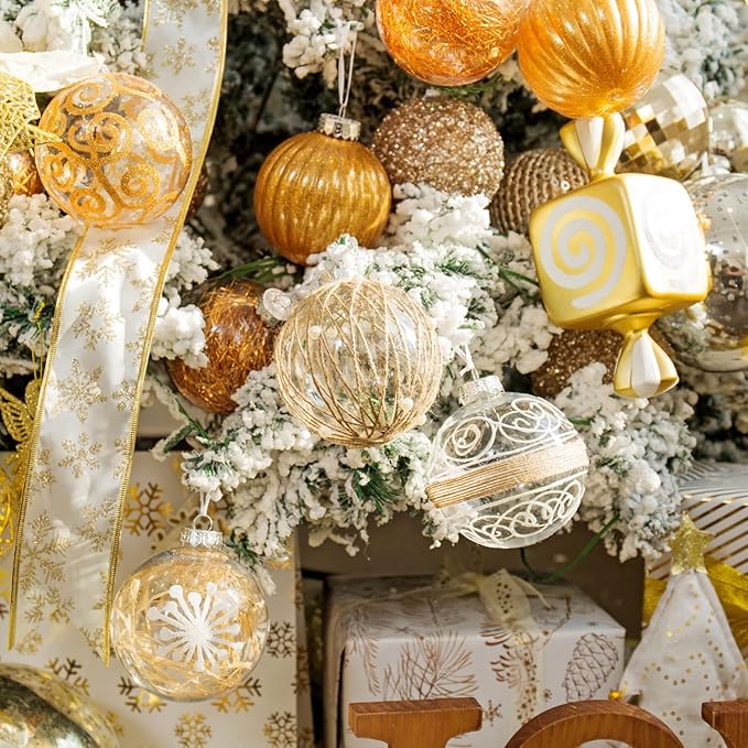 XmasExp Christmas Ball Ornaments Set, Farmhouse Shatterproof Christmastree Decorations,6ct Large Plastic Hanging Ornaments,100mm/4,Neutral