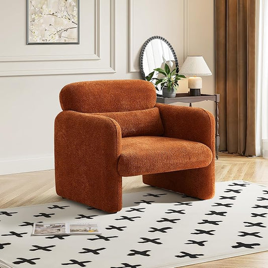 33.86" Accent Chairs, Modern Upgrade Sherpa Fabric Arm Chair Comfy Upholstered Armchair Leisure Single Sofa Chair with a Waist Pillow for Bedroom, Office and Living Room