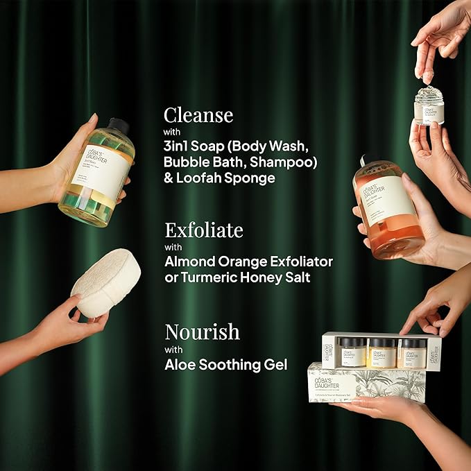 COBA’S DAUGHTER Christmas Gift for Women - Bath & Body Care Gift Basket, 7-Piece Spa Inspired Set with Body Wash, Bubble Bath & Travel Minis - Perfect Birthday Gift, Self-Care Spa Set