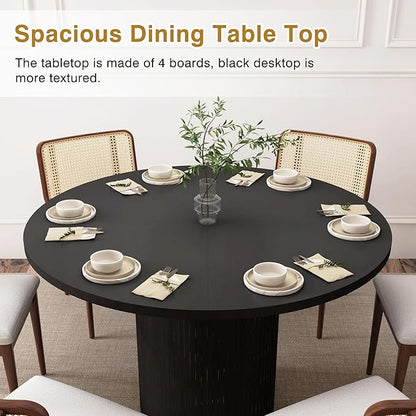 Round Dining Table for 4, Modern Farmhouse Kitchen Table, 47 Inch Small Circle Dining Tables with Wood Strip Base for Kitchen Living Room (Black)