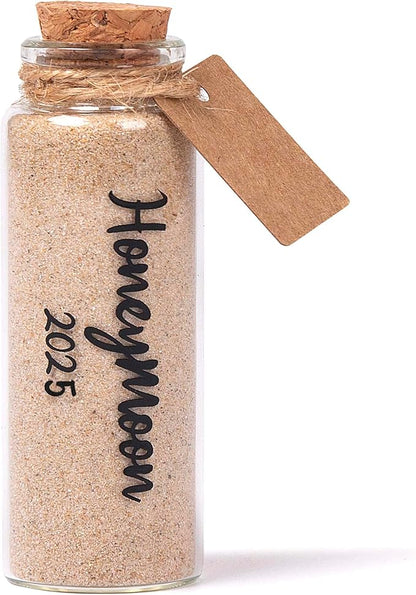 Honeymoon Sand Keepsake Jar 2025，Bridal Shower, Wedding, Engagement, Honeymoon, Travel Gift for Couples, Newlywed, Fiance(Gift Box Includes) - 40ml Cylindrical Shape Glass