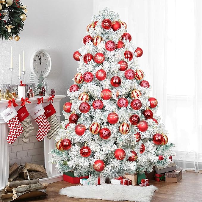40PCS 2.36" Christmas Balls Ornaments, Plastic Christmas Tree Ornaments, Holiday Baubles, Hanging Decorations for Xmas Trees Holiday Party, Red Baubles