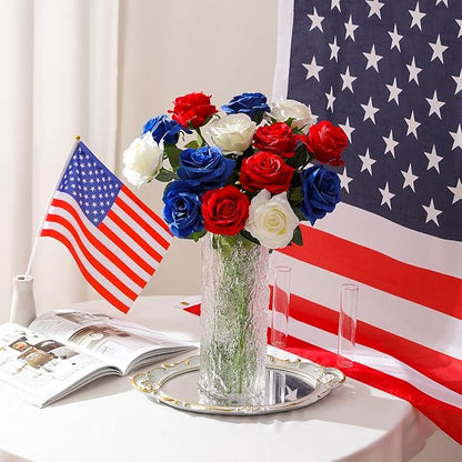 Nubry 50pcs Artificial Silk Roses Bulk,Fake Roses Flower with Stems Realistic Flowers for Wedding Centerpiece Home Party Decor(Red,White,Blue)