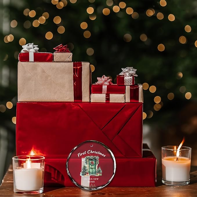 Our First Christmas in Our New House 2025 Christmas Glass Ornament 2025 - Ornament Glass Hanging Decoration for Holiday Travel, Welcome Gift for Her, Couples, or New Owners/A03