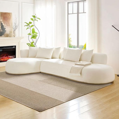 WILLIAMSPACE 134.63" Oversize Curved Sofa Cloud Couch with Round Chaise, Modern Upholstered Curved Sectional Sofa Couch with 6 Pillows for Living Room, No Assembly (Left-Facing,Cream White)