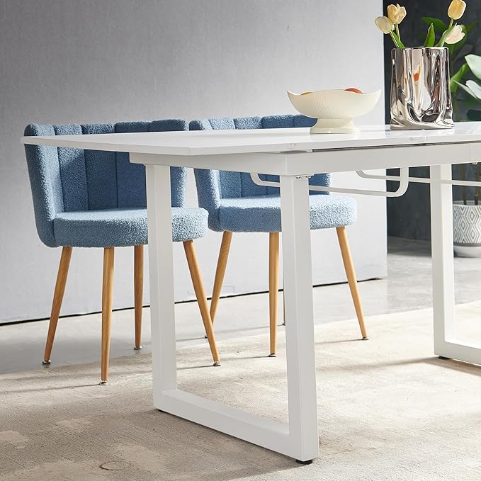 55''- 71'' Extendable Dining Room Table, Expandable Dining Table with Metal Leg, Modern Mid Century Large Table, for 2-6 Person, White