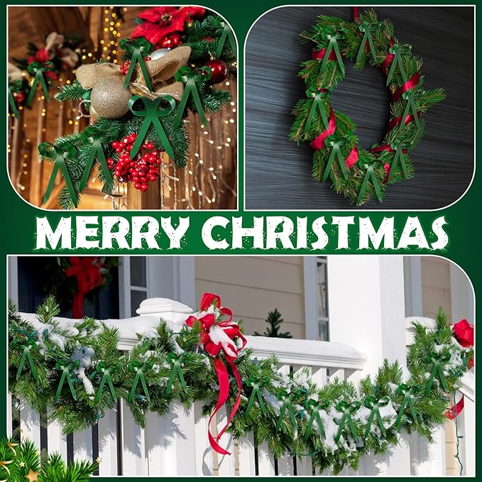 12 Pcs 2025 Metal Christmas Bow Ornaments for Christmas Tree Garland Wreath Bulk Bow with Clip Ornament Vintage Indoor Outdoor Home Xmas Party Decorations, 4 x 5 Inches (Green)