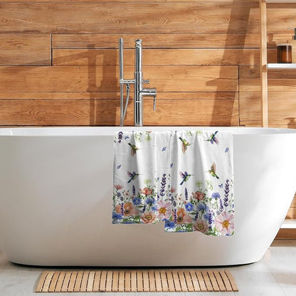 Spring Floral Hand Towels 2 Pack Hummingbird Butterfly Guest Fingertip Towels Soft Absorbent Kitchen 14x28