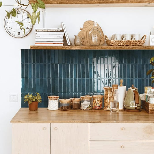 Smart Tiles Peel and Stick Backsplash - 5 Sheets of 11.43 x 9 - 3D Adhesive Peel and Stick Tile Backsplash for Kitchen, Bathroom, Wall Tile Agadir Blue