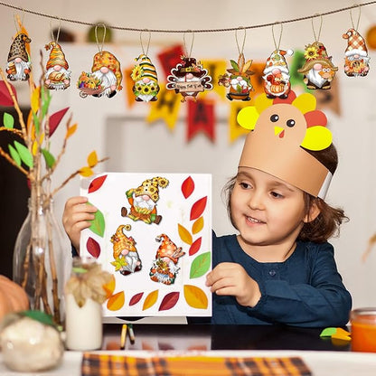 Fall Thanksgiving Gnomes Wooden Hanging Ornaments, Autumn Wood Hanging Pendant Decoration for Fall Tree Wooden Tags Slices Cutouts for Classroom Home Decor Holiday Party Supplies