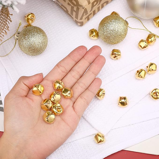 Augshy 200 Pieces Jingle Bells 3/5Inch Craft Bell Bulk for Christmas Home and Pet Decorations Xmas Decor Party Favors Supplies (Gold)