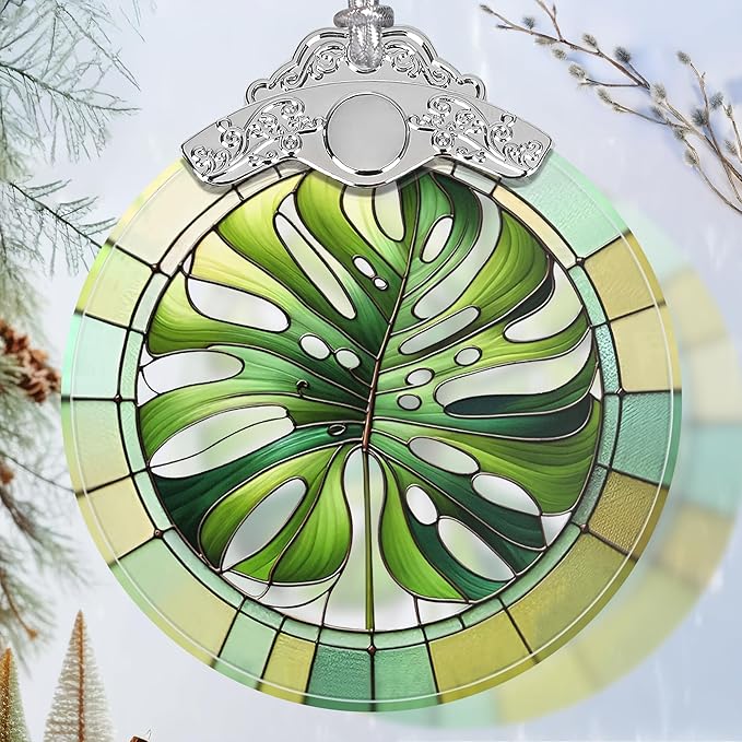 Monstera Leaf Stained Glass Orament - Christmas Ornament - Christmas Decorations for Tree - Holiday Present ldeas - Gift Exchange