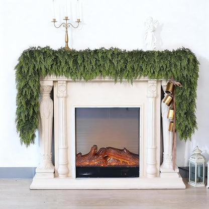 Guirnalda de cedro de 5 pies para chimenea, Christmas guirnalda de Navidad artificial gruesa y exuberante realista de cedro sintético para mesa, ventana, escaleras, manta, decoración interior y exterior (1