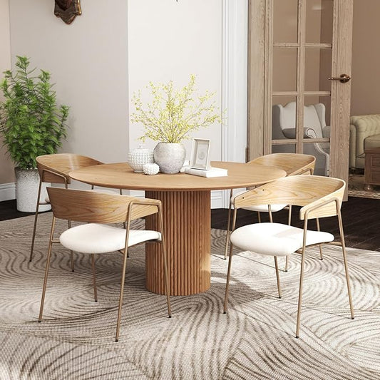 DUOMAY Modern Dining Chairs Set of 4, Linen Fabric Upholstered Curved Back Dining Room Chairs, Open Back Kitchen Chairs with Metal Legs for Kitchen Restaurant Living Dining Room, Brown
