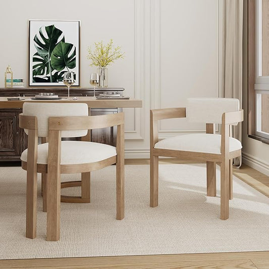 Christopher Knight Home Falcon Fabric Upholstered Dining Chairs Set of 2, Modern Wooden Dining Curved Backrest Kitchen Side Chair, Living Room for Extra Seat, Light Ash+Beige