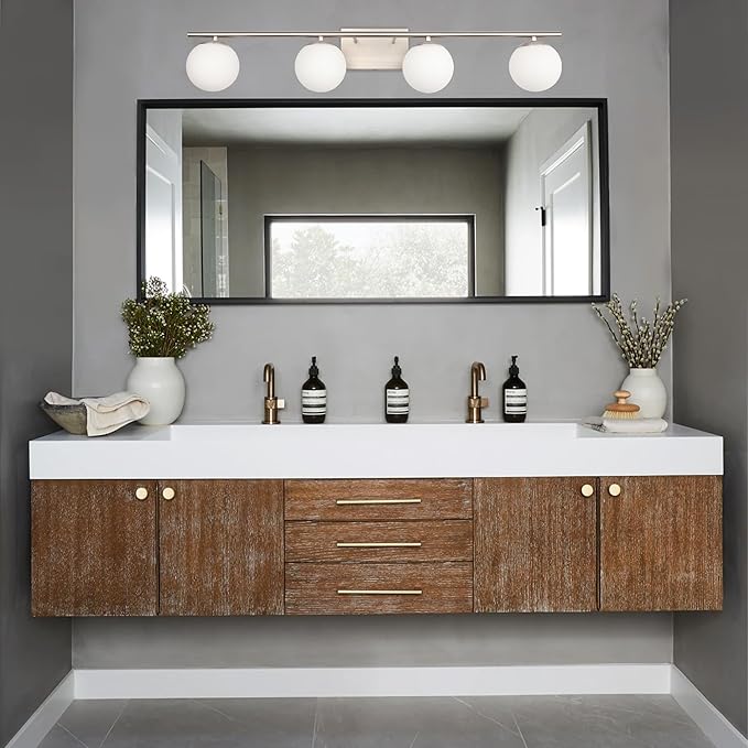 New Bathroom Vanity Light Fixtures 4 Lights Brushed Nickel Glass Shade Modern Wall Bar Sconce Over Mirror（(Exclude G9 Bulb)