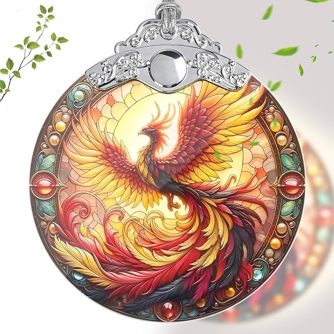 Stained Glass Phoenix Ornament, Phoenix Christmas Tree Ornaments Xmas Decorations, Holiday and Xmas Presents