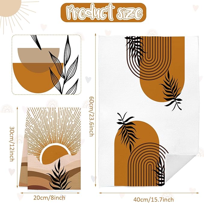 Boho Kitchen Dish Towels 4 Pack Mountains Rivers Sun Absorbent Decorative Tea Towels