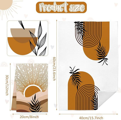 Boho Kitchen Dish Towels 4 Pack Mountains Rivers Sun Absorbent Decorative Tea Towels