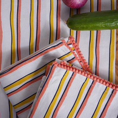 TARAN LIVING Printed Kitchen Dish Bar and Tea Towels Cotton, 18x28 inch with Trims, Cotton Dish Towel Sets (Yellow Stripes, Set of 6)