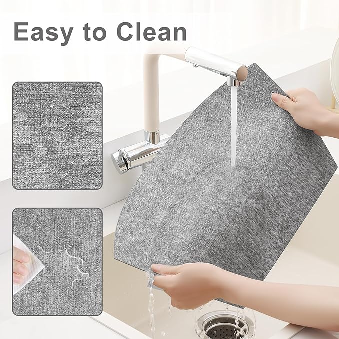 Homaxy Round Table Placemats Set of 6, Washable Wedge Shaped Faux Leather Table Mats, Wipeable Kitchen Dinner Place Mats for Indoor Outdoor, Light Grey